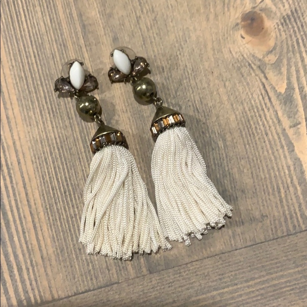 Bauble Bar white tassel vintage gold earrings